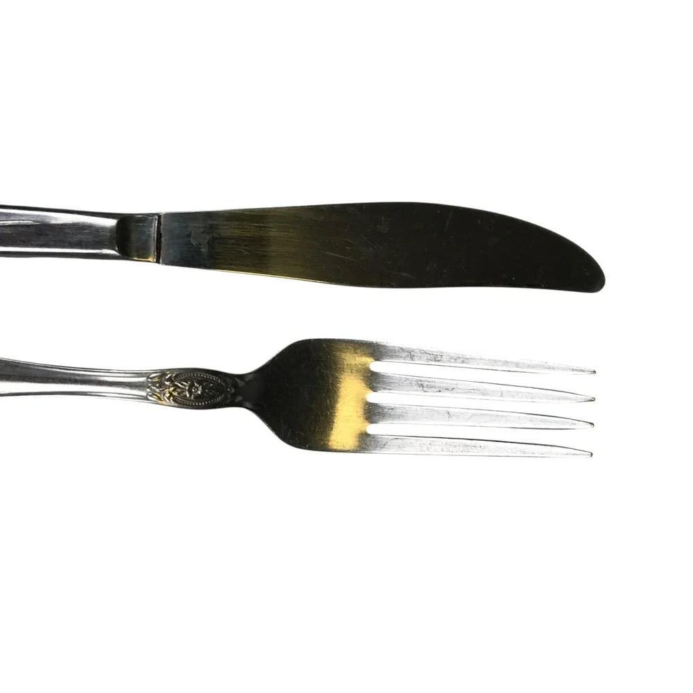Miracle Maid Stainless Steel Flatware Set Knife Fork Floral Design USA‎ Vintage